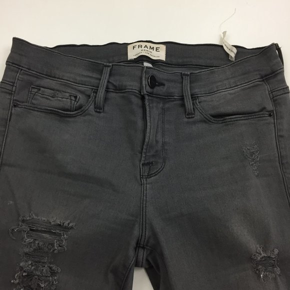 FRAME Denim Le Skinny De Jeanne Grey Shred Wash Distressed 5 Pocket Jeans - Picture 5 of 13